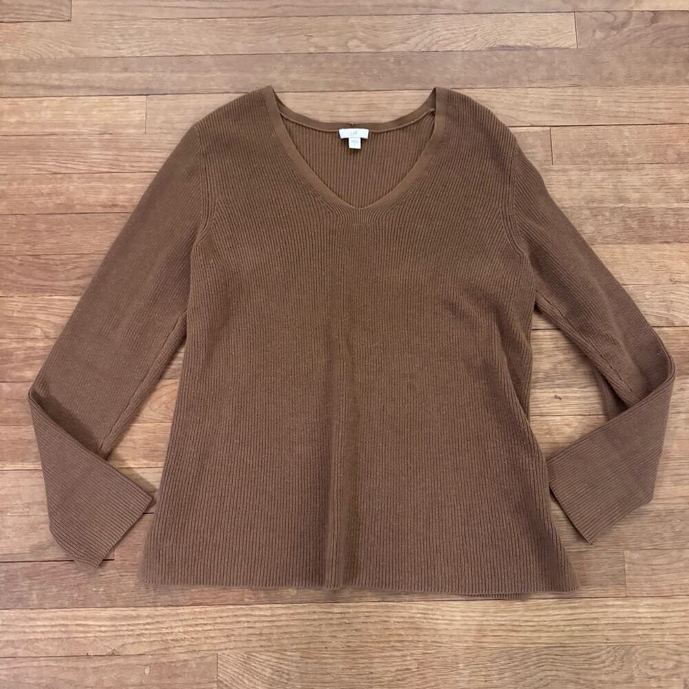 J. Jill tan ribbed V-neck sweater shirt top size medium M
 b57